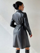 Load image into Gallery viewer, Long Sleeve Lapel PU Leather Jacket With Pockets Slim Fit Long Trench Coat Women's Clothing