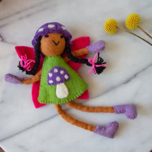 Load image into Gallery viewer, Mushroom Bonnet Tooth Fairy Pillow Raven Purple - Brown Skin