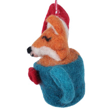 Load image into Gallery viewer, Santa Fox Coffee Cup Felt Christmas Ornament
