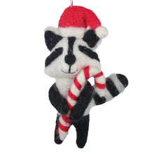 Load image into Gallery viewer, Racoon and Candy Cane Felt Christmas Ornament