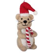 Load image into Gallery viewer, Squirrel and Candy Cane Felt Christmas Ornament