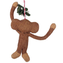 Load image into Gallery viewer, Monkey and Misletoe Felt Christmas Ornament