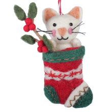 Load image into Gallery viewer, White Kitty in Stocking Felt Christmas Ornament