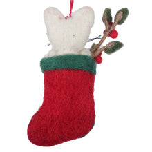 Load image into Gallery viewer, White Kitty in Stocking Felt Christmas Ornament