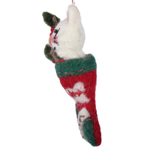 Load image into Gallery viewer, White Kitty in Stocking Felt Christmas Ornament