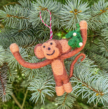 Load image into Gallery viewer, Monkey and Misletoe Felt Christmas Ornament