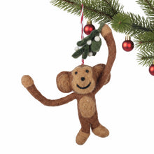Load image into Gallery viewer, Monkey and Misletoe Felt Christmas Ornament