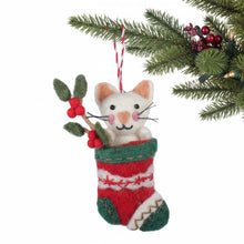Load image into Gallery viewer, White Kitty in Stocking Felt Christmas Ornament