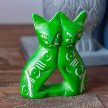 Load image into Gallery viewer, Soapstone Twin Cats - Green