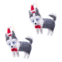 Load image into Gallery viewer, Husky Santa Handmade Felt Ornaments, Set of 2