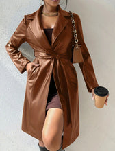 Load image into Gallery viewer, Long Sleeve Lapel PU Leather Jacket With Pockets Slim Fit Long Trench Coat Women's Clothing