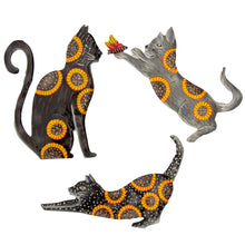 Load image into Gallery viewer, Playful Cat Trio Painted with Sunflowers Haitian Steel Drum Wall Art