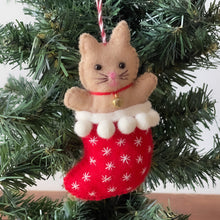 Load image into Gallery viewer, Kitty Cat in Stocking Handmade Felt Ornament