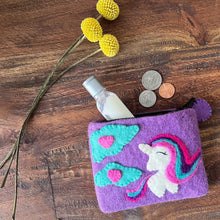 Load image into Gallery viewer, Handcrafted Unicorn Felt Coin Zipper Pouch