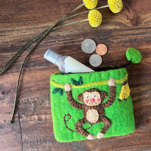 Load image into Gallery viewer, Handcrafted Monkey Felt Coin Zipper Pouch