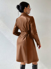 Load image into Gallery viewer, Long Sleeve Lapel PU Leather Jacket With Pockets Slim Fit Long Trench Coat Women's Clothing