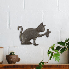 Load image into Gallery viewer, Playful Kitty and Butterfly Haitian Steel Drum Wall Art