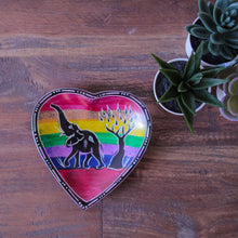 Load image into Gallery viewer, Set of African Soapstone Hand-painted Heart Trinket Dishes with Rainbow Safari Painting