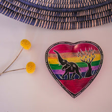 Load image into Gallery viewer, Set of African Soapstone Hand-painted Heart Trinket Dishes with Rainbow Safari Painting