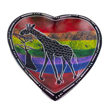Load image into Gallery viewer, Set of African Soapstone Hand-painted Heart Trinket Dishes with Rainbow Safari Painting