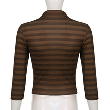 Load image into Gallery viewer, Goth Print Tops Stripe Cute T-Shirts Dark Academia Techwear Button Up V Neck Half Sleeve Sweat Shirts