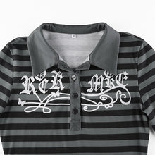 Load image into Gallery viewer, Goth Print Tops Stripe Cute T-Shirts Dark Academia Techwear Button Up V Neck Half Sleeve Sweat Shirts