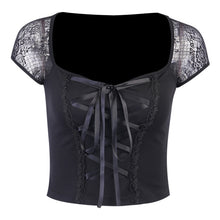 Load image into Gallery viewer, Tops Goth T-shirt Women Bodycon Bandage Lace Black T-shirts Gothic Streetwear Female Top