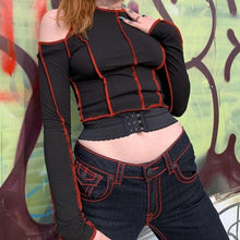 Load image into Gallery viewer, Goth Hollow Out Fashion Tshirt Women Long Sleeve Crop Top T Shirt Punk Streetwear Gothic Tee