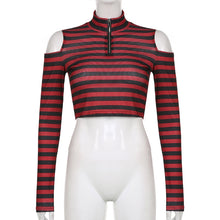 Load image into Gallery viewer, Goth Print Tops Stripe Cute T-Shirts Dark Academia Techwear Button Up V Neck Half Sleeve Sweat Shirts