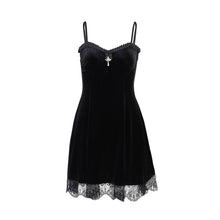 Load image into Gallery viewer, Goth Cross Sexy Purple Dress Vintage Velvet A Line Lolita Dress Aesthetic Gothic