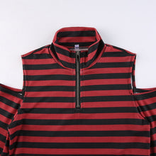 Load image into Gallery viewer, Goth Print Tops Stripe Cute T-Shirts Dark Academia Techwear Button Up V Neck Half Sleeve Sweat Shirts