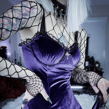 Load image into Gallery viewer, Goth Cross Sexy Purple Dress Vintage Velvet A Line Lolita Dress Aesthetic Gothic