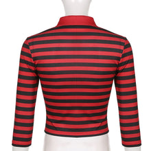 Load image into Gallery viewer, Goth Print Tops Stripe Cute T-Shirts Dark Academia Techwear Button Up V Neck Half Sleeve Sweat Shirts