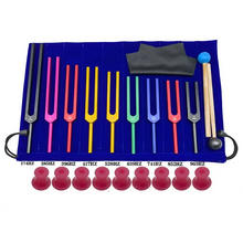 Load image into Gallery viewer, 9 Pieces of Colorful Solfeggio Aluminum Alloy Tuning Forks, Tuning Forks for Therapy, Voice Therapy Blue