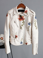 Load image into Gallery viewer, Floral Print Embroidery Faux Soft Leather Jacket Women Pu Motorcycle Coat