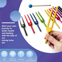 Load image into Gallery viewer, 9 Pieces of Colorful Solfeggio Aluminum Alloy Tuning Forks, Tuning Forks for Therapy, Voice Therapy Blue