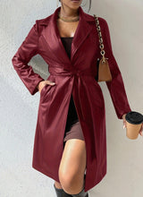 Load image into Gallery viewer, Long Sleeve Lapel PU Leather Jacket With Pockets Slim Fit Long Trench Coat Women's Clothing