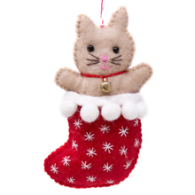 Load image into Gallery viewer, Kitty Cat in Stocking Handmade Felt Ornament