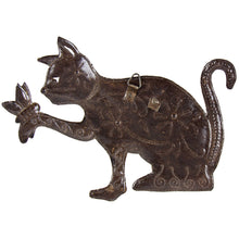 Load image into Gallery viewer, Playful Kitty and Butterfly Haitian Steel Drum Wall Art
