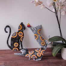 Load image into Gallery viewer, Playful Cat Trio Painted with Sunflowers Haitian Steel Drum Wall Art