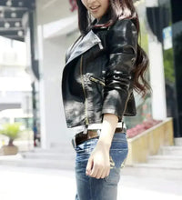 Load image into Gallery viewer, Cropped Vegan Leather Jacket – Black Slim Fit | XS-M