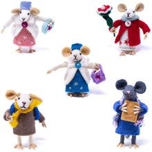 Load image into Gallery viewer, Family of Mice Handmade Fel Collectibles, Set of Five