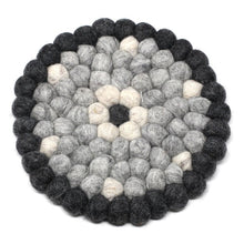 Load image into Gallery viewer, Hand Crafted Felt Ball Trivets from Nepal: Round Flower Design, Black/Grey - Global Groove (T)