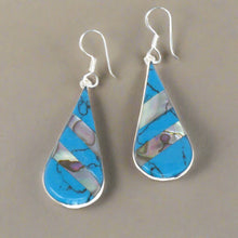 Load image into Gallery viewer, Abalone & Turquoise Striped Teardrop Earrings