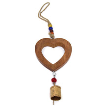 Load image into Gallery viewer, Handcrafted Wood Heart Chime with Iron Bell