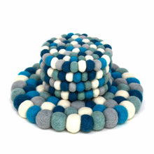 Load image into Gallery viewer, Ice Blue Felt Ball Coasters, Set of 4
