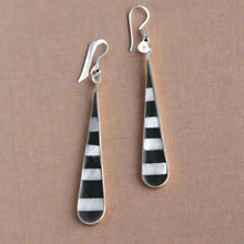 Load image into Gallery viewer, Taxco Silver Black Onyz & Abalone Zebra Long Teardrop Earrings