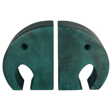 Load image into Gallery viewer, Teal Elephant Book Ends, Carved Gorara Soapstone