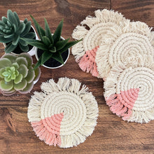Load image into Gallery viewer, Macrame Coasters in Blush with fringe, Set of 4