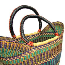 Load image into Gallery viewer, Bolga Tote, Mixed Colors with Leather Handle - 18-inch